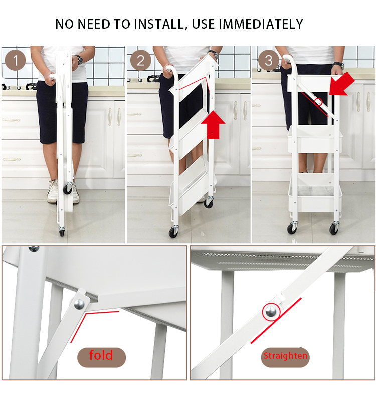 Foldable Trolley Rack Floor Multi-Layer Kitchen Bathroom Bedroom Removable Storage Shelf With Wheels