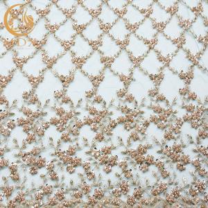 China Sequined Unique Lace Fabric 135cm Width 3D Embroidery For Wedding Gown wholesale