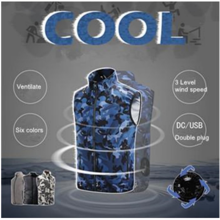 Wearable 2 Fans Air Conditioned Cooling Vest Soft Light Camouflage