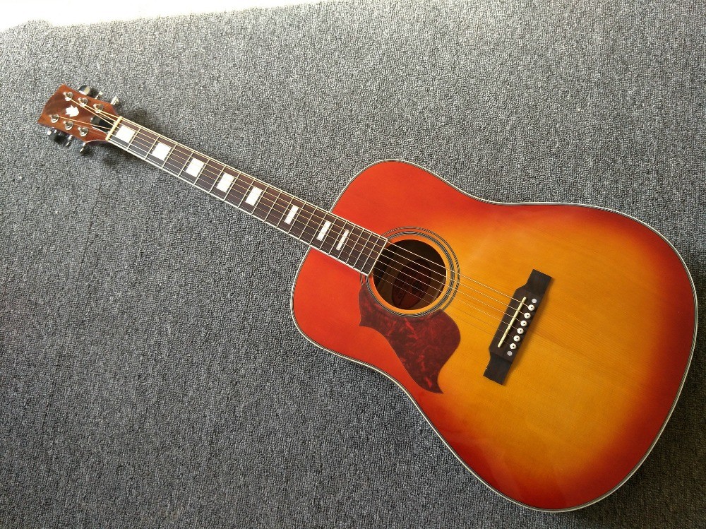 Left hand Acoustic guitar Cherry Sunburst hummingbird Acoustic Guitar+Factory customization