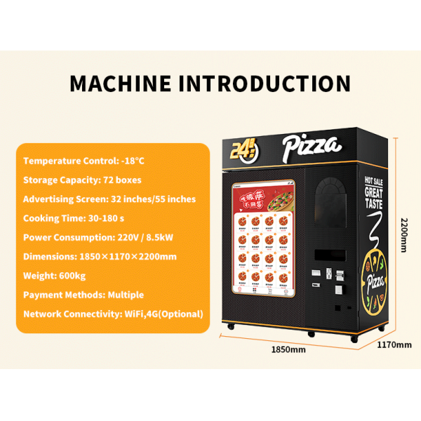 24 Hour Automatic Self Service Pizza Vending Machine Commercial Use