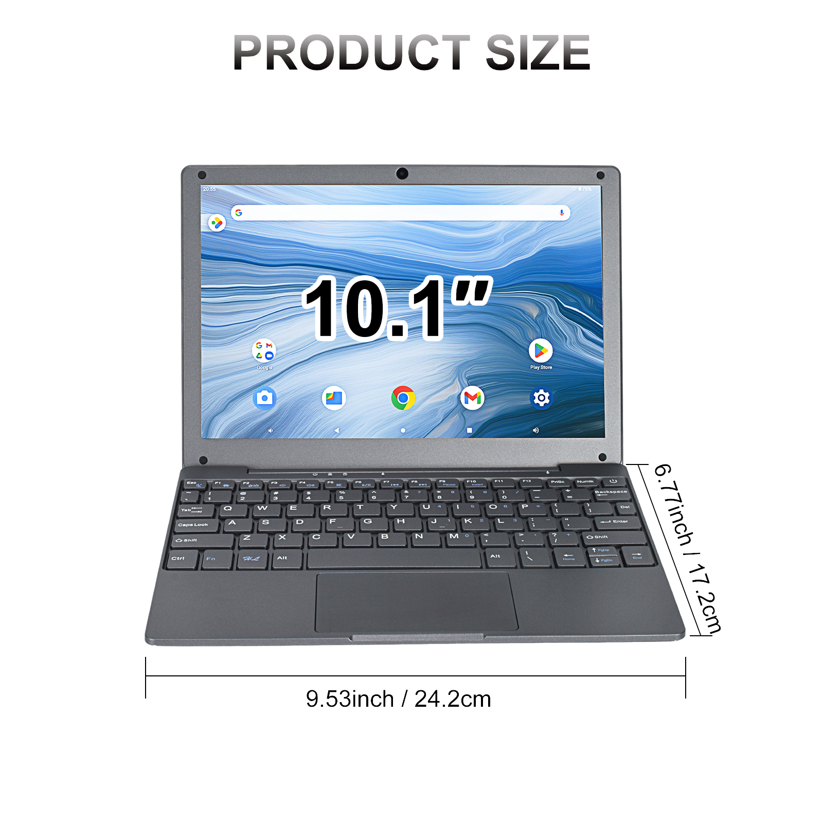 10.1 Inch Laptop with Intel Celeron N4020 CPU 8GB RAM 128GB SSD Dual Screen Built-In Camera Windows 11 Pro 0.93KG US/EU Plug