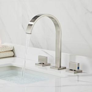 China All Copper Square Waterfall Basin Tap Bath Faucet Washbasin Cool Hot Double Handle on sale