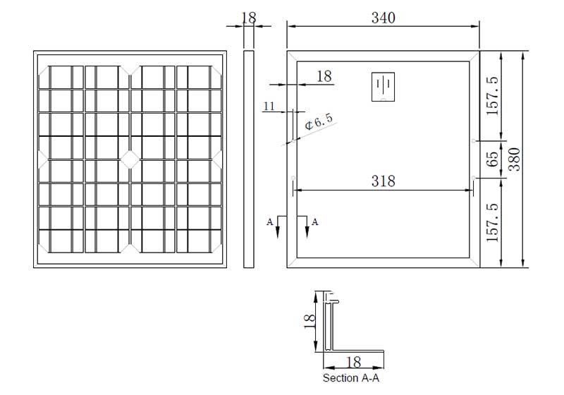 19W-20W-18V small solar panel assembly size chart