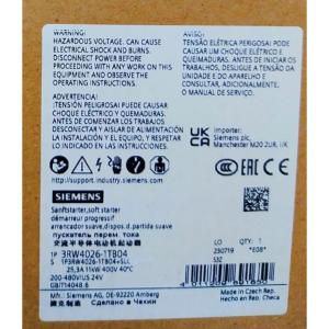 China SIEMENS 3RW4026-1TB04 SIRIUS SOFT STARTER S0 25 A, 11 KW/400 V, 40 °C 200-480 V AC, 24 V AC/DC wholesale