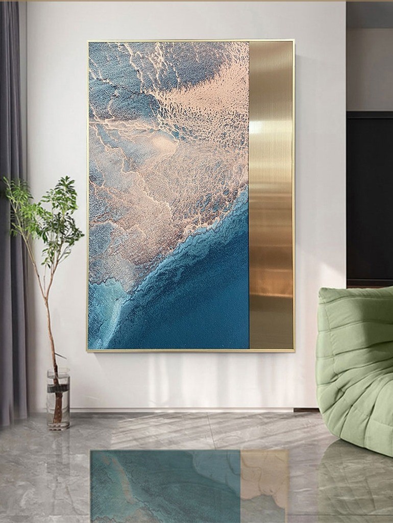 Stainless Steel Sandstone Painting Entryway Hanging Painting For Luxury Spaces