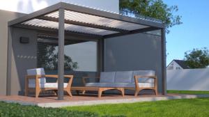 China Retractable Roof Composite Wood Pergola Aerospace-Grade 6061 Aluminum Frame And Galvanized Steel Roof For Outdoor Living wholesale