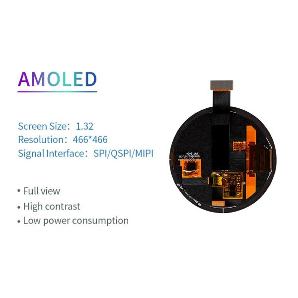 1.32 Inch Round AMOLED Oled Display 466X466 Resolution SPI/QSPI/MIPI Interface 600c/D IC CO5300