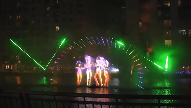 Creative Outdoor Digital Laser Water Screen Curtain , Laser Water Fountain Movie