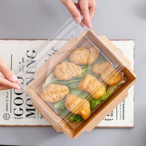 China 500ml 600ml Kraft Paper Tray Sushi Food Box 300gsm Disposable Food Containers With Lids wholesale