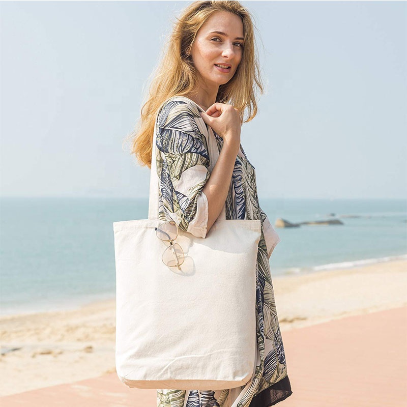 Plain White Cotton Beach Bag Promotional Square Sundry Easy Cleaning