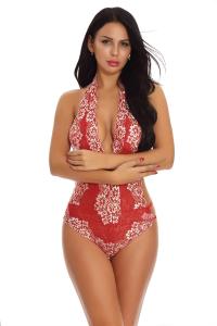 China Luxury Deep V Sexy Bodysuit Lingerie Adult Flower Embroidery Lace Stitching Jumpsuit wholesale