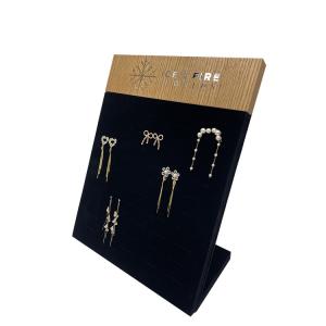 China Tabletop Earring Display Wooden Black Velvet Jewelry Display Stand wholesale