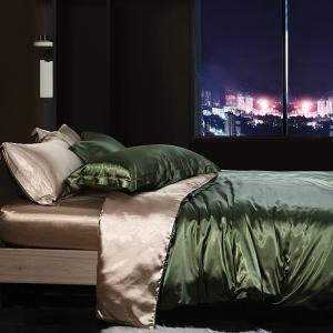 China 4 Piece 2.8m Green Mulberry Silk Bedding Plain Dyed For Bedroom wholesale