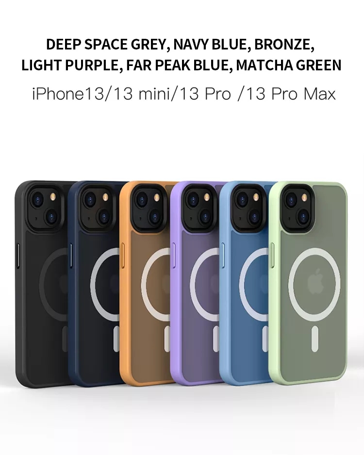 Iphone 13 Promax Clear Magnetic Mobile Phone Cases with Frosted Magnetic Ring Metal Button and TPU