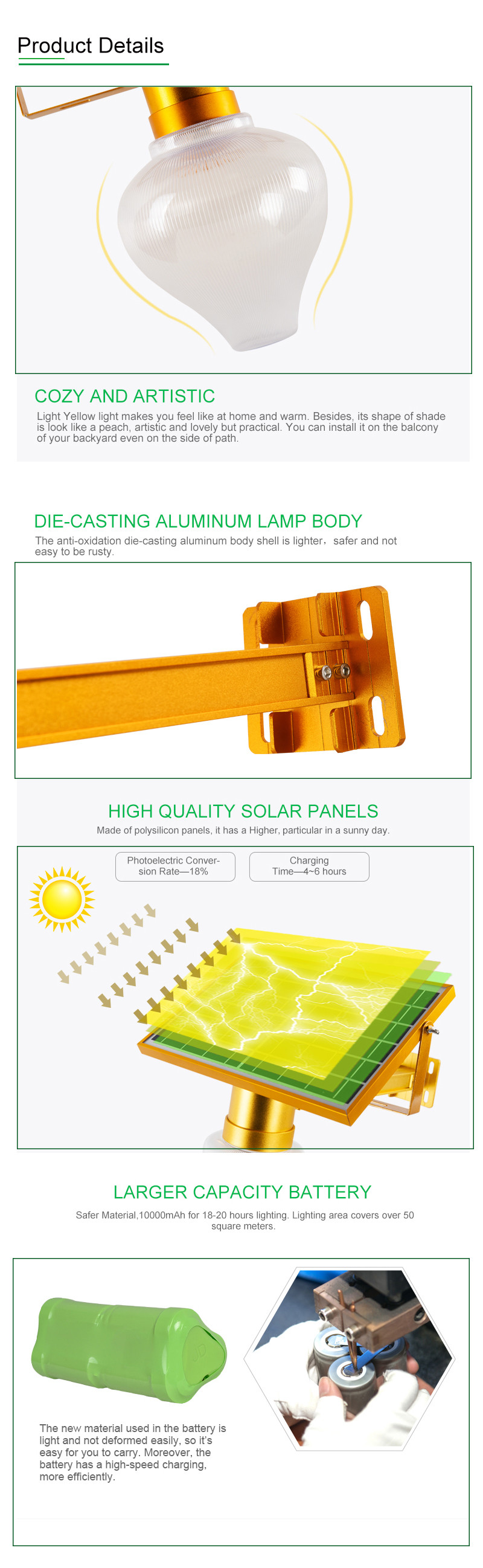 Villa Park Courtyard Solar Street Light 10000mAh Patio Garden Lights