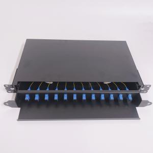 China 12 Ports Optical Fiber Patch Panel Drawer Sliding 1U Black Color Rack Mount wholesale
