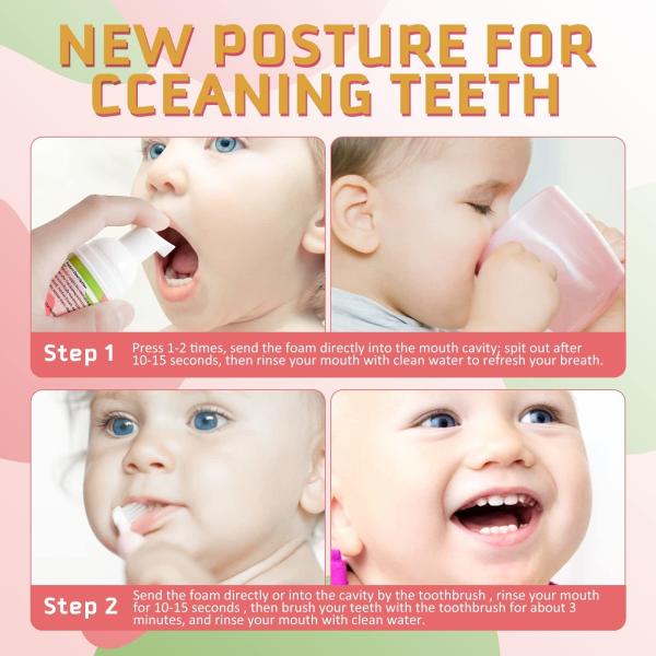 2PCS 60ml Childrens Toothpaste Kids Foam Toothpaste Travel Friendly Strawberry Orange