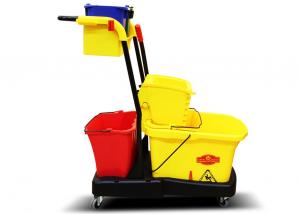 China Multifunctional Yellow Plastic Hotel Cleaning Equipment With Mop Bucket / Press Wringer wholesale