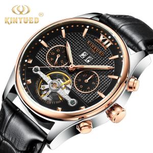 China KINYUED Power Reserve Sport Custom Waterproof Watch Genuine Leather Strap For Watch Mechanical Wristwatch wholesale