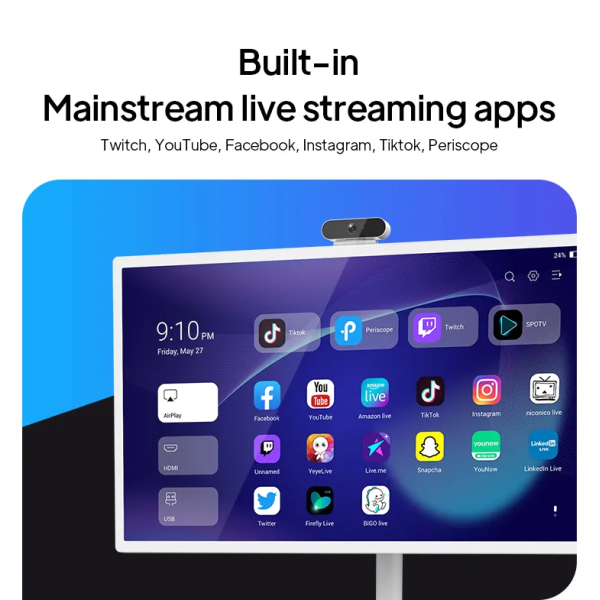32 Inch Movable Smart Display with Wheels Height Adjustable Screen Wireless Android Tablet Gym Live Stream Factory