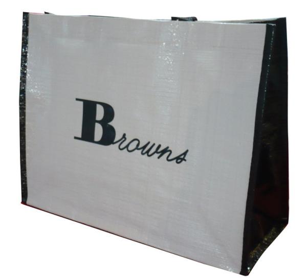 OEM Printing Browns Whte / Black PP Woven Fabric Shopping Bag Environment