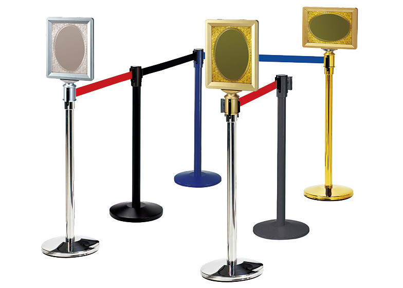 Retractable Belt Type Railing Stand Stainless Steel Crowd Control / Guidance Stanchion with Dia.32CM Wide Weighted Base