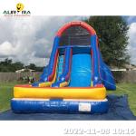 Outdoor Inflatable Water Slide Green Inflatable Bouncer Slide With Pool