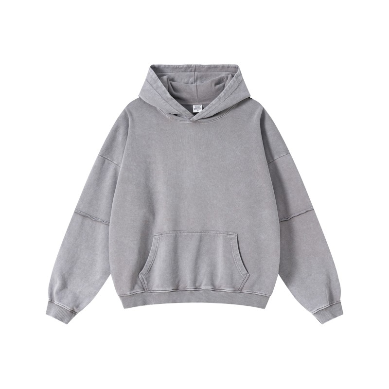 2025 Unisex Winter Pullover Hoodie 100% Cotton 370gsm Oversized Solid Acid Washed Comfort Fit