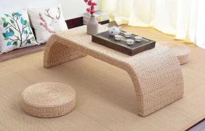 China The Cane Makes Up Tea Table Natural Straw Woven Floor Table Natural fiber Window Table wholesale