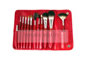 China 12PCs Nature Hair Cosmetic Makeup Brush Collection With Classic Red Handle And Red PU Clasped Case wholesale
