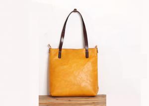 China Women's Yellow Vegetable Tanned Genuine Leather Tote Bag on sale