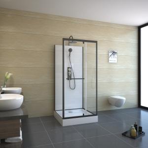 China Pivot Door Square 4mm Tempered Clear Glass Shower Cabin With White Acrylic Tray on sale