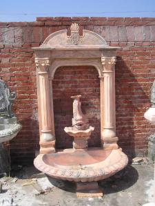 China Pink Marble Fish Statue Columns Carved Stone Wall Fountain wholesale