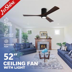 China 52&quot; Flush Mount Ceiling Fan With Light Remote Solid Wood Blades wholesale
