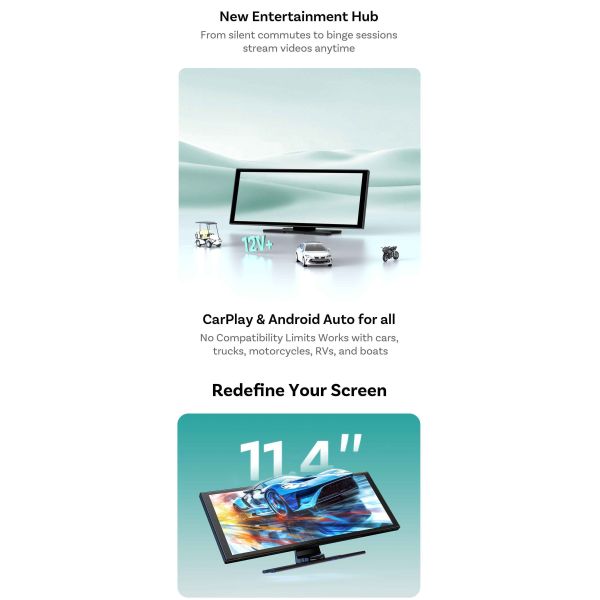 11.4 Inch Universal Android Car Screen Wireless Android Auto Carplay Fm Radio