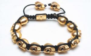 China Adjustable Shamballa Bracelet, Golden Plated Alloy Skull Beads wholesale
