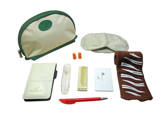 Nine Items Airplane Amenity Kits With Fashion Shell-Like Pouch Oxford Fabric Material