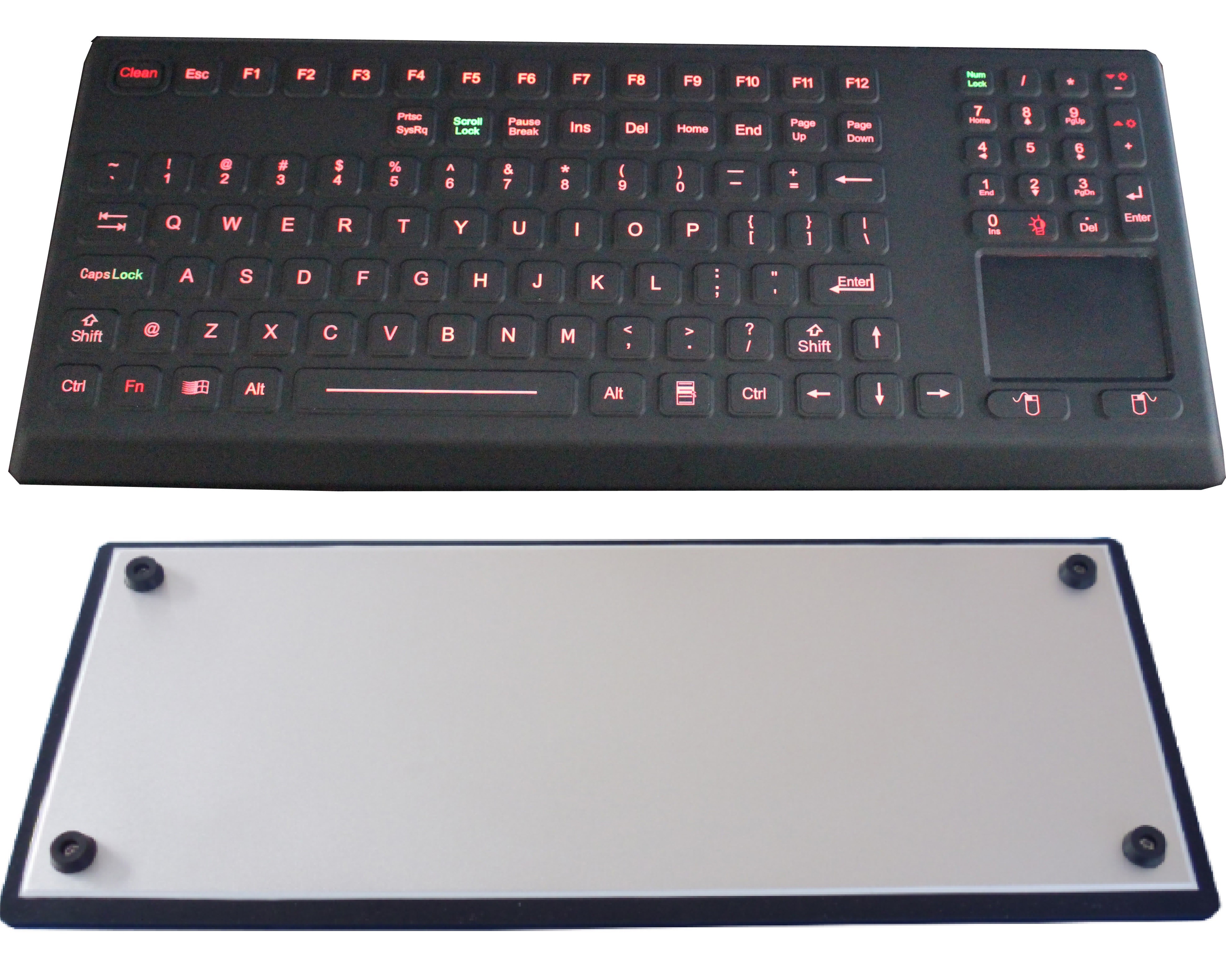 Washable desktop illuminated silicone rubber industrial keyboard with touchpad