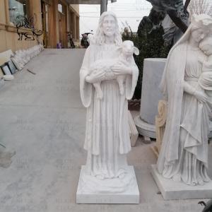 China Life Size Holding Lamb Jesus Statue Marble Sculpture Catholic Religious Stone Carvings Church Home Decoration wholesale