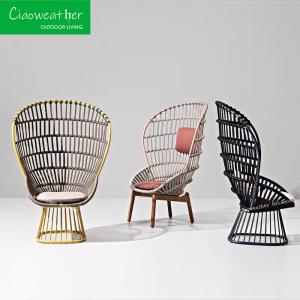 China Modern Design Aluminum Frame Water Stain Resistant Comfy Cushioning High Back Rattan Arm Chairs for Outdoor Garden Patio wholesale