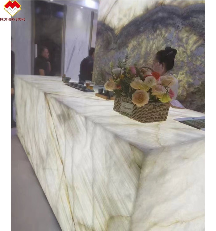 Natural Translucent Ice Age Onyx Marble Slab for Backlit Wall Panel Table Top in Hotels