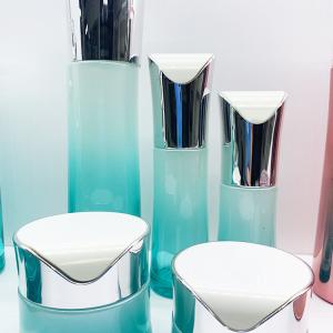 China 30g 50g 50ml 100ml Cosmetic Jar Packaging Set Clear Blue Bottle Silver Cap wholesale