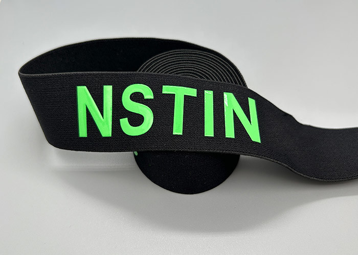 40mm Black Renewable Printed Elastic Band Glossy Logo For Clothing