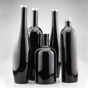 China 750ml Glossy Black Glass Vodka Painted Bottles Screen Printing Gin Closure Liquor Bottle wholesale