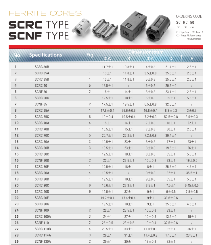 SCRC70B 7mm Bore Split Ferrite Clamp Core Power Line Choke EMI Filter for Small Equipment Cable