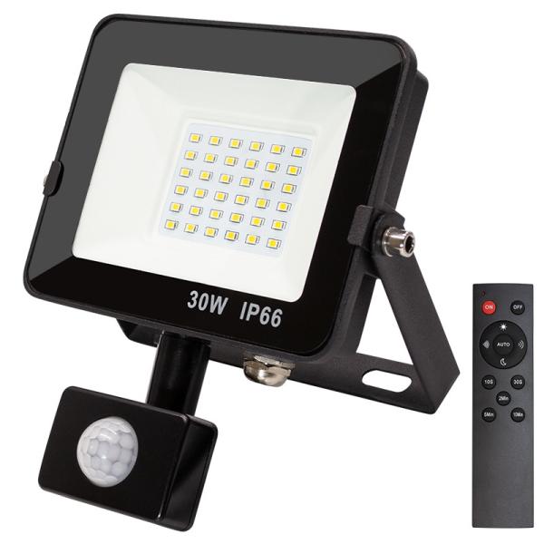 Black 30W PIR LED Flood Light with Remote Control Custom Wattages Available CE