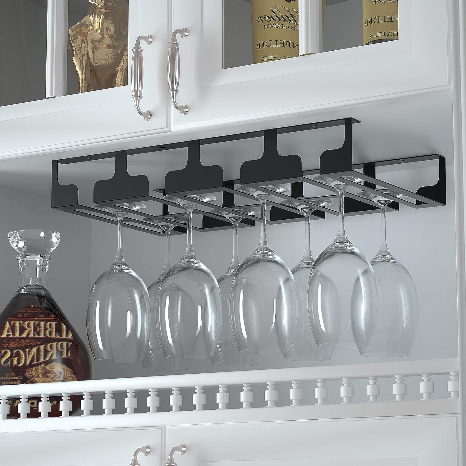 Metal Hanging Wine Glass Holder for Bar Kitchen Under Cabinet Stemware Organizer