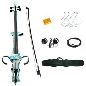 China 4/4 White Blue Flower Colored Solid Wood Electric Cello with Bag, Bow, Rosin, Aux Cable, Earphone wholesale