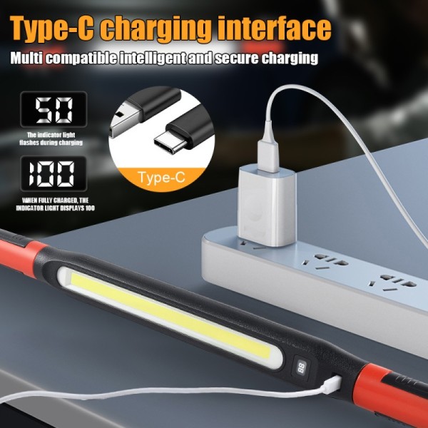 LED Magnetic Tape Double Hook Foldable Rotating Work Lamp Outdoor COB Flashlight Charging Long-lasting Emergency Light